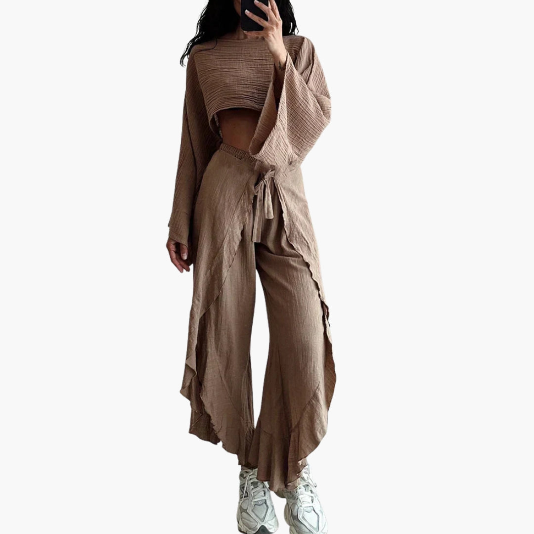 Women's Two Piece Set Tie Slit Pants - VibreMode