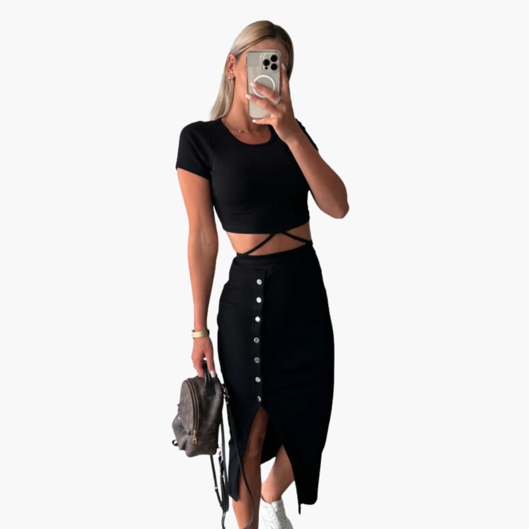 Women's Ribbed Crop And Skirt Set