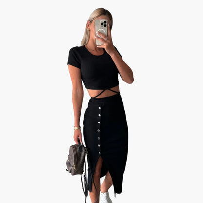 Women's Ribbed Crop And Skirt Set