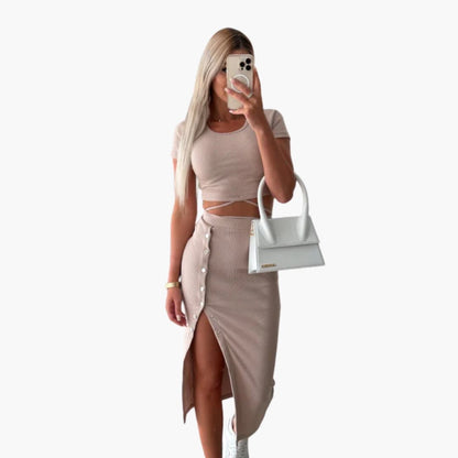Women's Ribbed Crop And Skirt Set