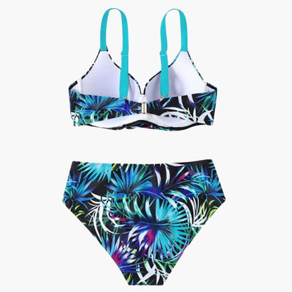 Women's High-Waisted Underwire Bikini Tropical Print