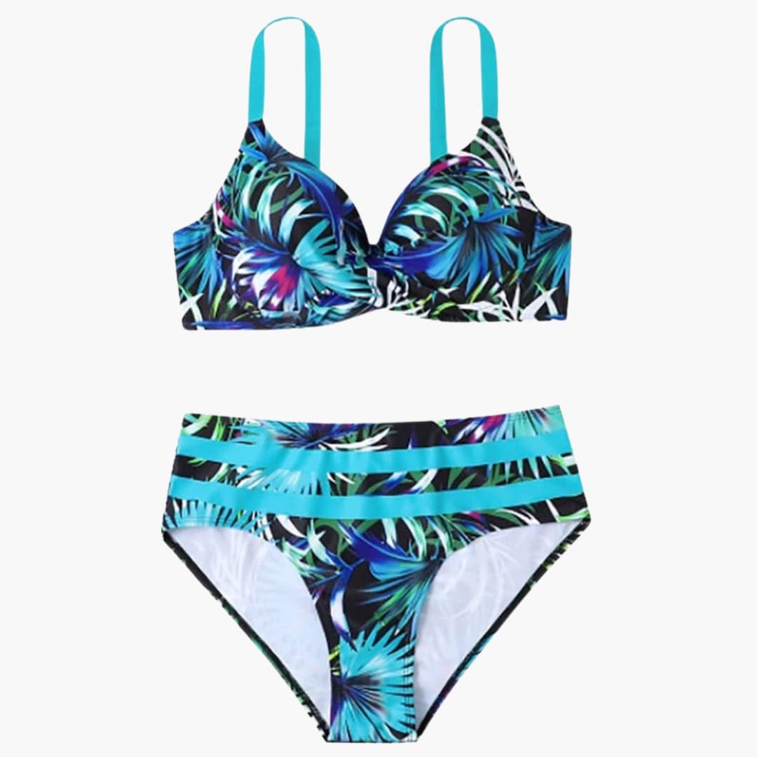 Women's High-Waisted Underwire Bikini Tropical Print