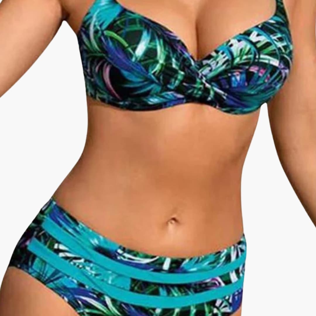 Women's High-Waisted Underwire Bikini Tropical Print - VibreMode