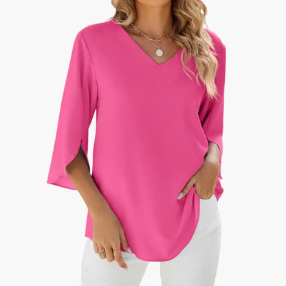 Women's V-Neck Blouse 3/4 Sleeve Woven