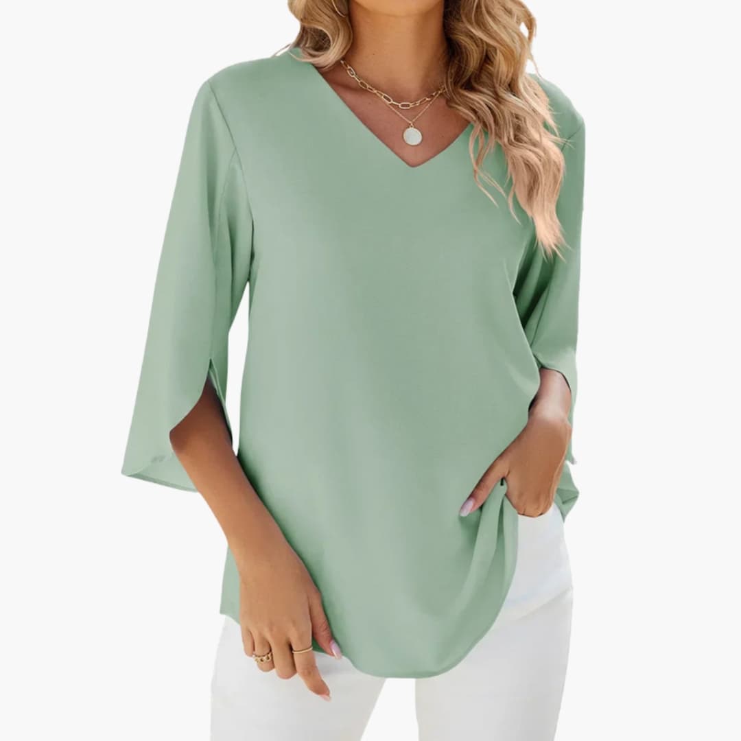 Women's V-Neck Blouse 3/4 Sleeve Woven