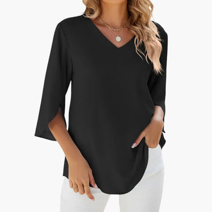 Women's V-Neck Blouse 3/4 Sleeve Woven