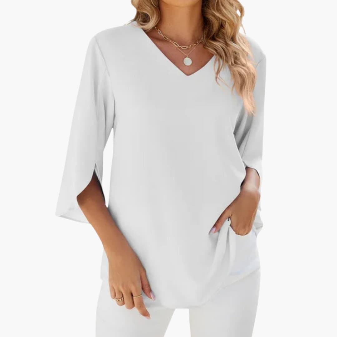Women's V-Neck Blouse 3/4 Sleeve Woven
