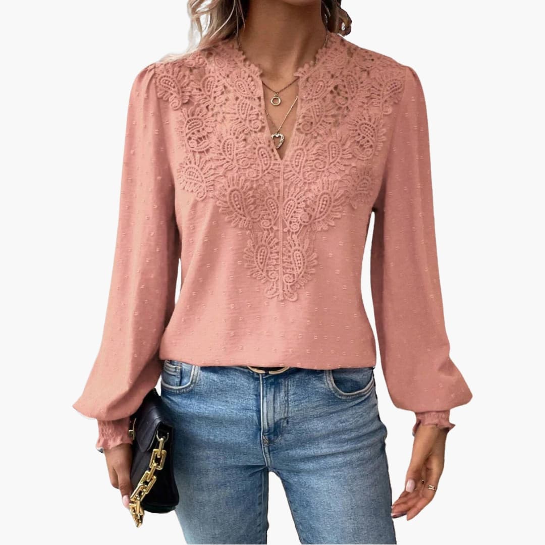 Women's Long Sleeve V-Neck Blouse Loose Fit