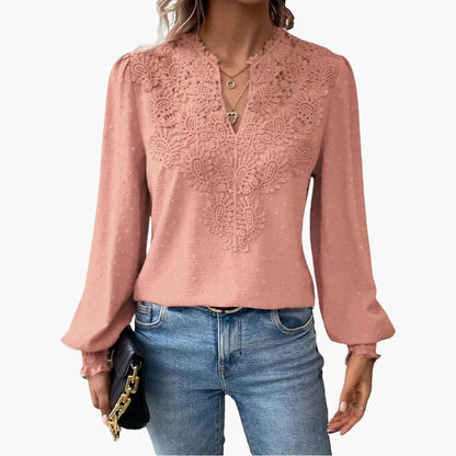 Women's Long Sleeve V-Neck Blouse Loose Fit