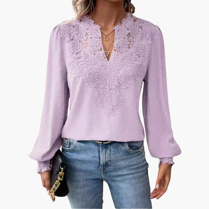 Women's Long Sleeve V-Neck Blouse Loose Fit
