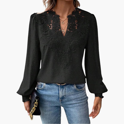 Women's Long Sleeve V-Neck Blouse Loose Fit