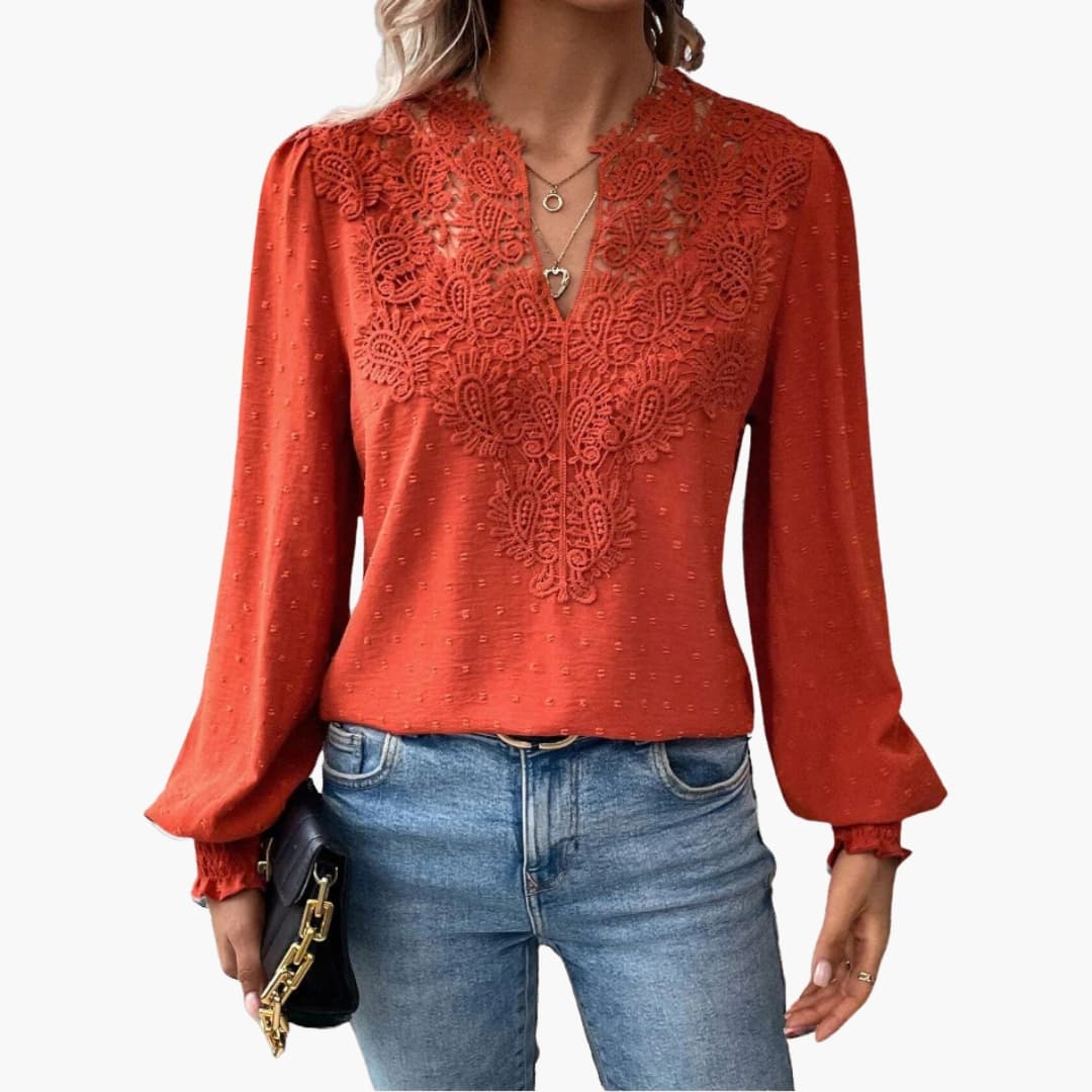Women's Long Sleeve V-Neck Blouse Loose Fit - VibreMode
