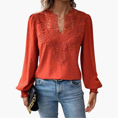 Women's Long Sleeve V-Neck Blouse Loose Fit - VibreMode