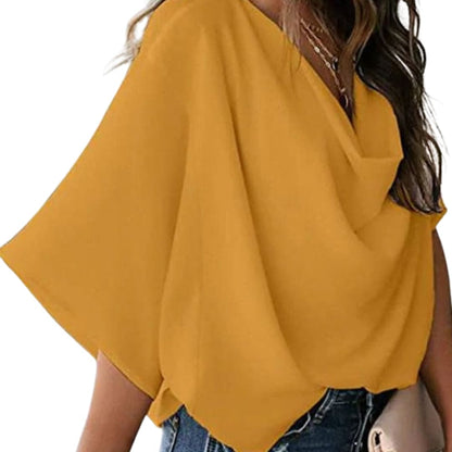 Women V Neck Blouse Batwing Sleeves