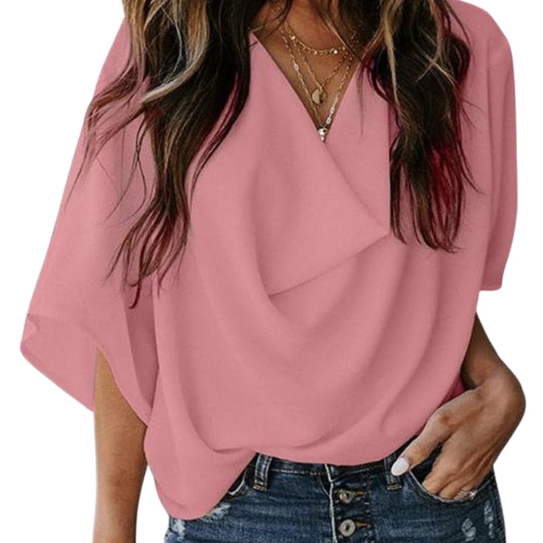 Women V Neck Blouse Batwing Sleeves
