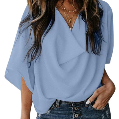 Women V Neck Blouse Batwing Sleeves