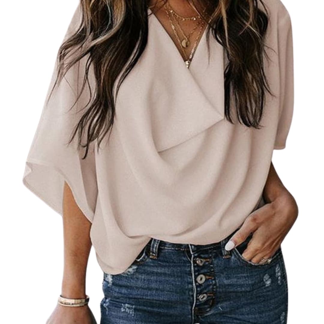 Women V Neck Blouse Batwing Sleeves
