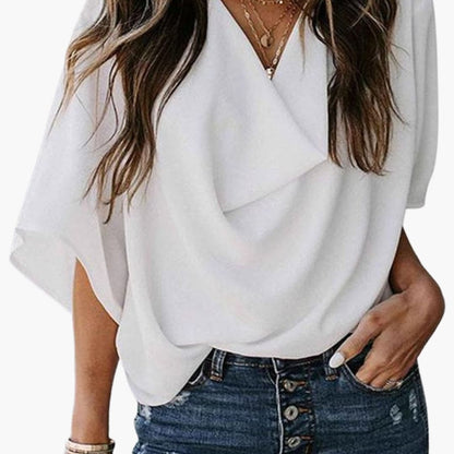 Women V Neck Blouse Batwing Sleeves - VibreMode
