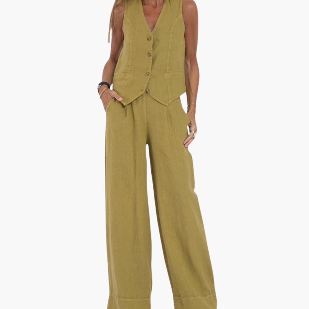 Women's Two-Piece V-Neck Vest And Wide Leg Pants Set