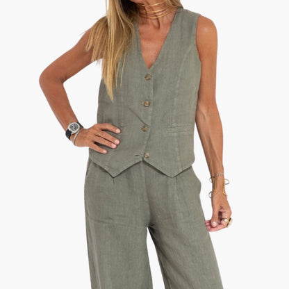 Women's Two-Piece V-Neck Vest And Wide Leg Pants Set