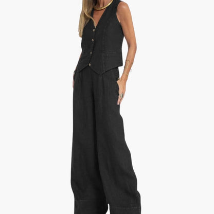 Women's Two-Piece V-Neck Vest And Wide Leg Pants Set