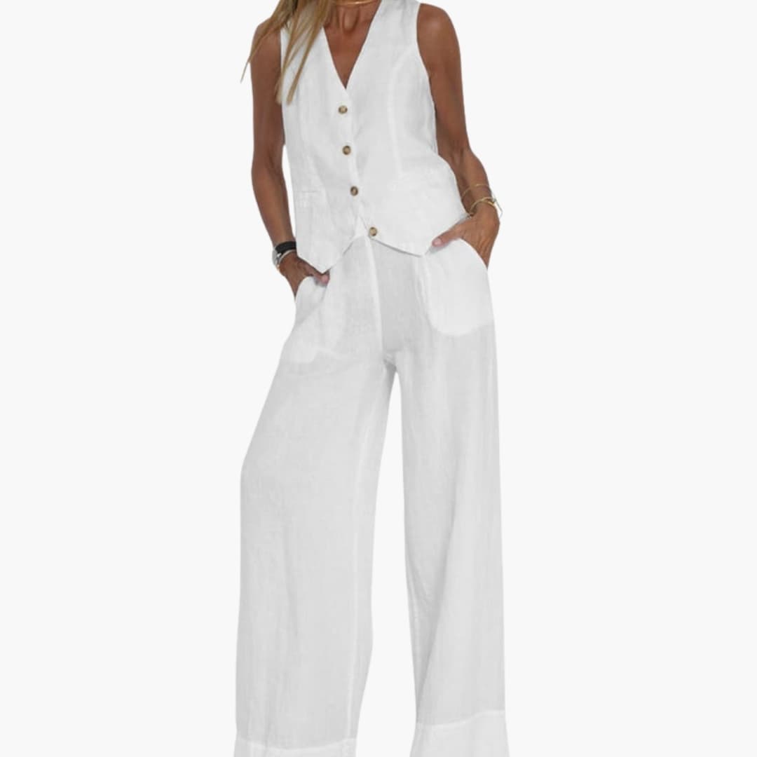Women's Two-Piece V-Neck Vest And Wide Leg Pants Set
