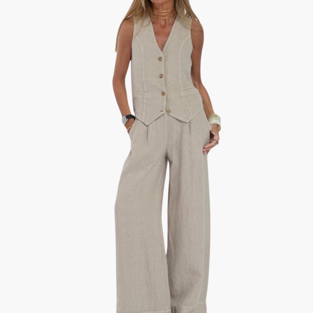 Women's Two-Piece V-Neck Vest And Wide Leg Pants Set
