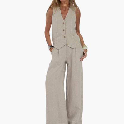 Women's Two-Piece V-Neck Vest And Wide Leg Pants Set