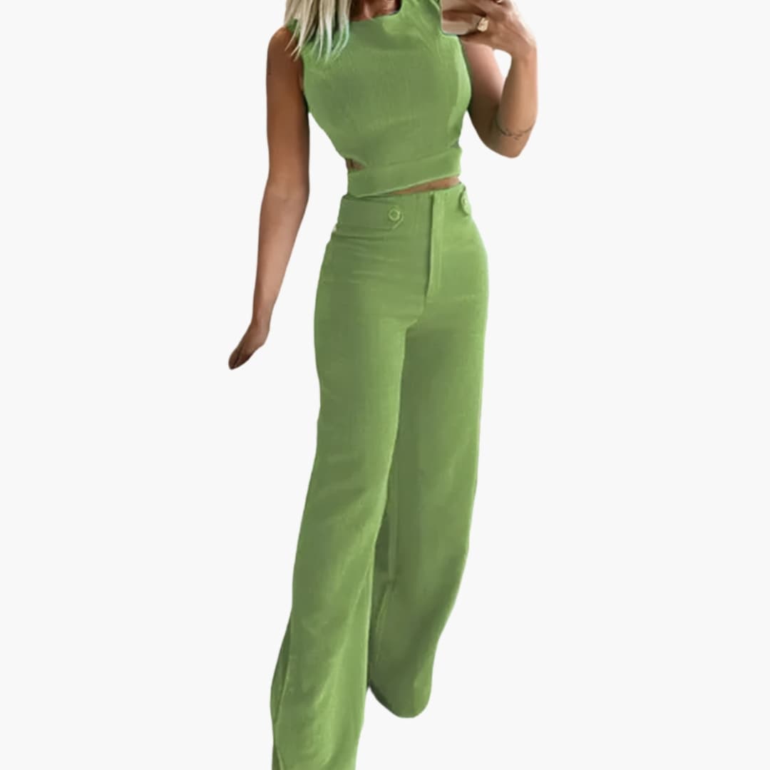 Women's Two-Piece Crop And High Waisted Pants Set - VibreMode