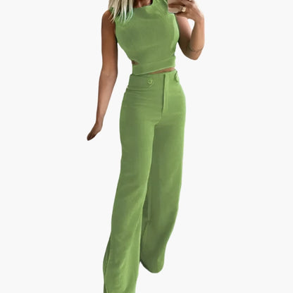 Women's Two-Piece Crop And High Waisted Pants Set - VibreMode