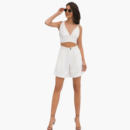 Women's V-Neck Crop And Shorts Set