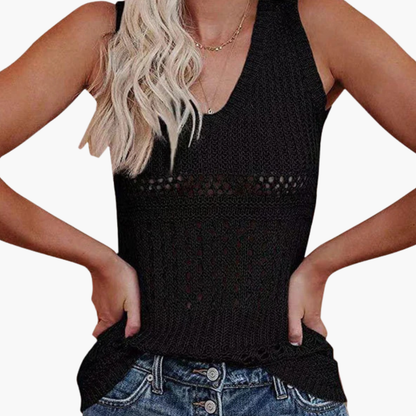Women's Knit Tank V-Neck Eyelet Design