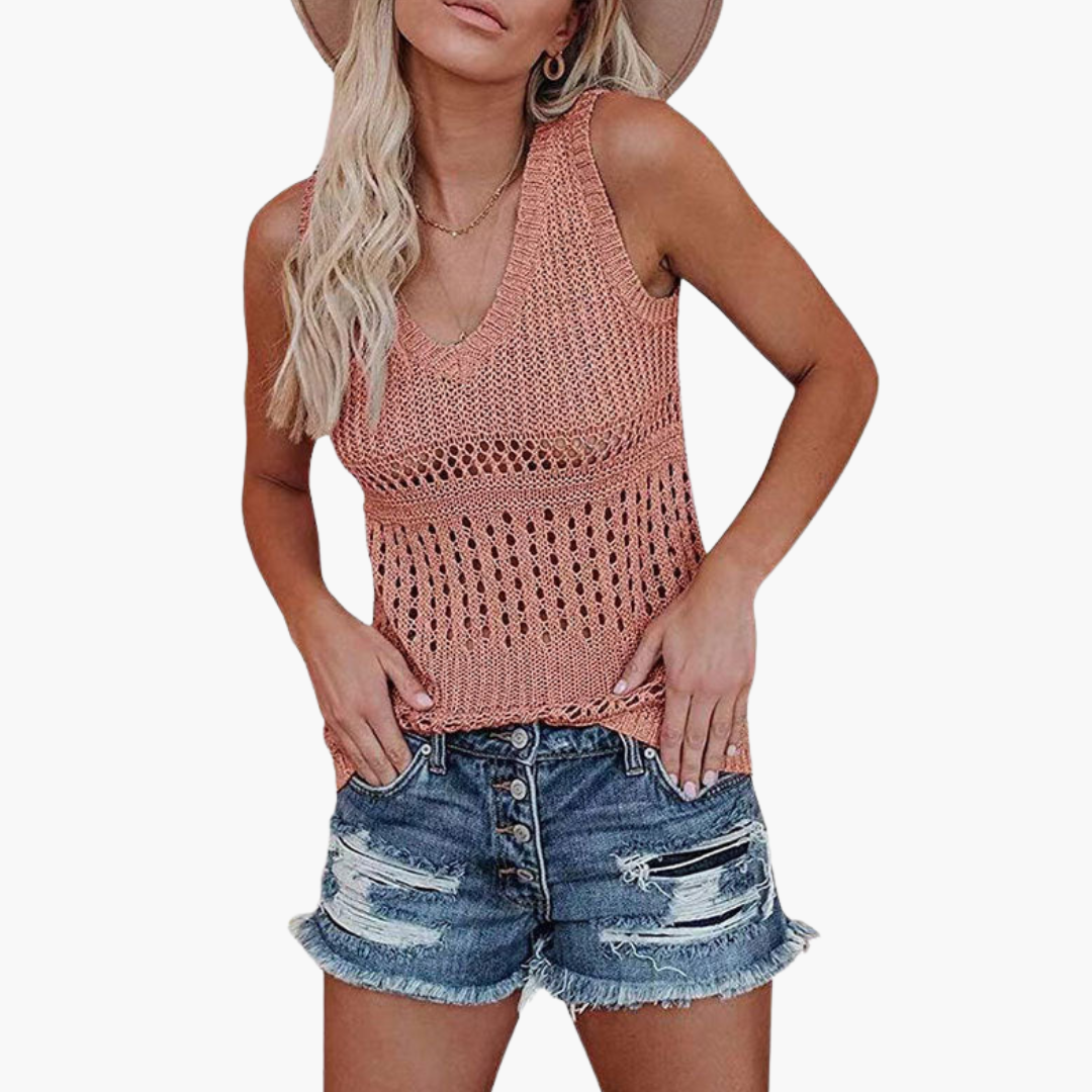 Women's Knit Tank V-Neck Eyelet Design