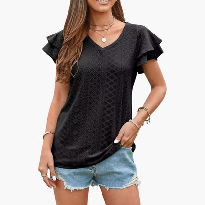 Women's Short Sleeve Eyelet Ruffle