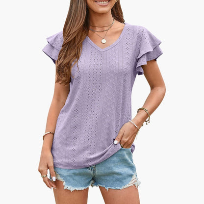 Women's Short Sleeve Eyelet Ruffle