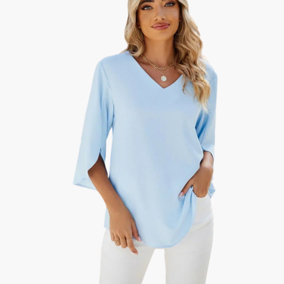 Women's Long Sleeve V-Neck Blouse - VibreMode