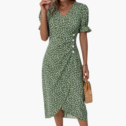 Women's Short Sleeve V-Neck Midi Dress - VibreMode
