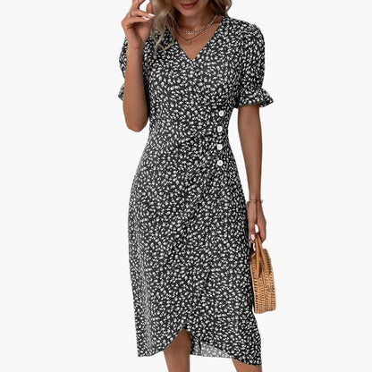 Women's Short Sleeve V-Neck Midi Dress