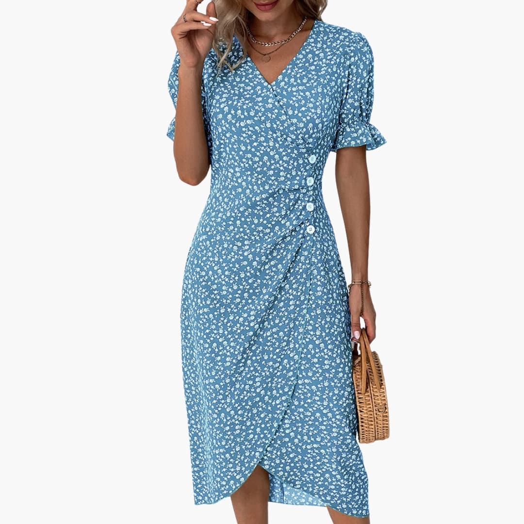 Women's Short Sleeve V-Neck Midi Dress