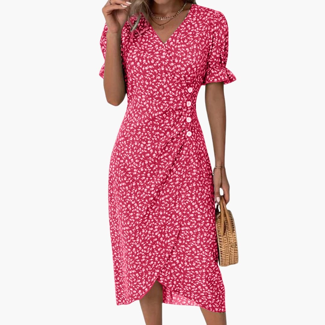 Women's Short Sleeve V-Neck Midi Dress