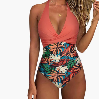 Women's Full Coverage V-Neck Swimsuit Stretch