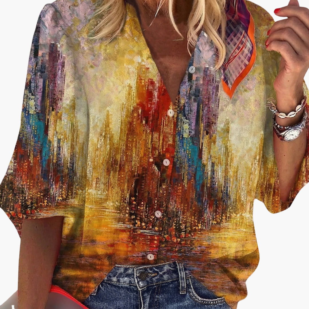 Women's Long Sleeve V-Neck Blouse Woven Pullover
