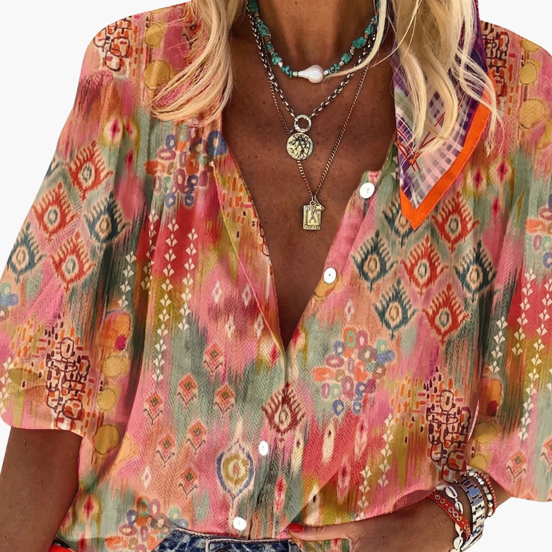 Women's Long Sleeve V-Neck Blouse Woven Pullover