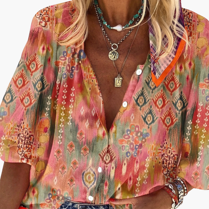 Women's Long Sleeve V-Neck Blouse Woven Pullover