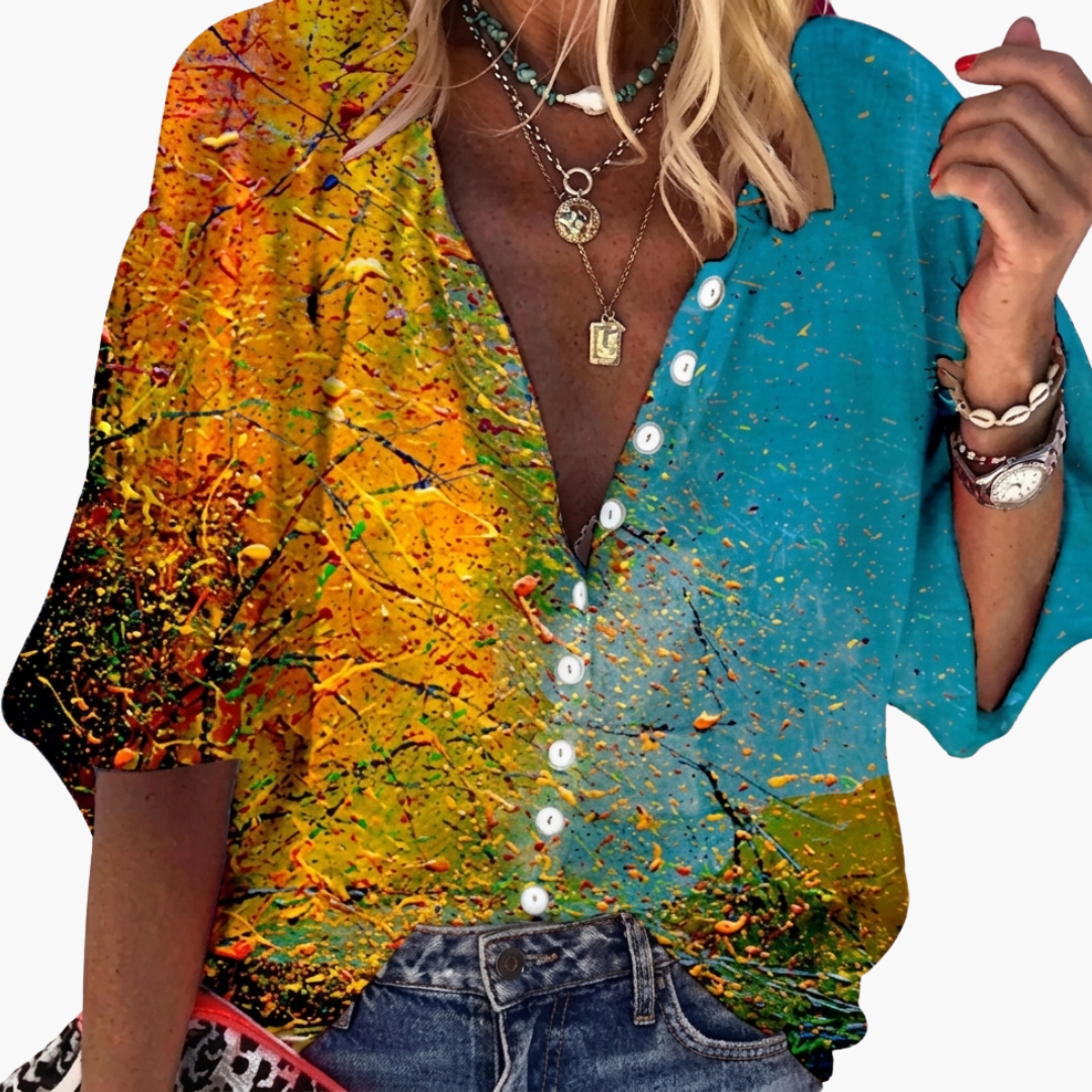 Women's Long Sleeve V-Neck Blouse Woven Pullover