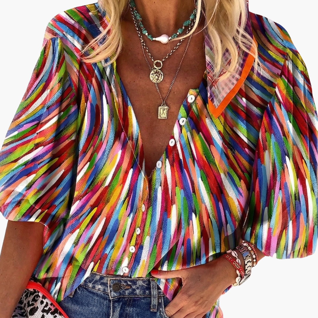 Women's Long Sleeve V-Neck Blouse Woven Pullover