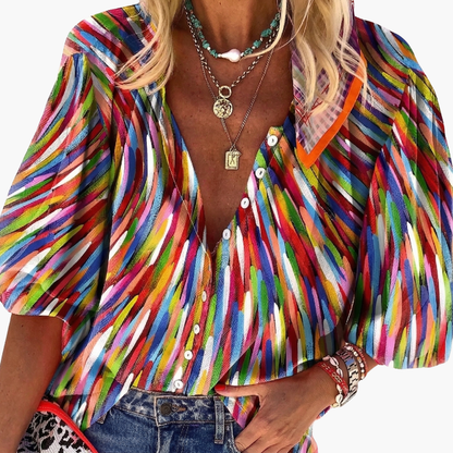 Women's Long Sleeve V-Neck Blouse Woven Pullover