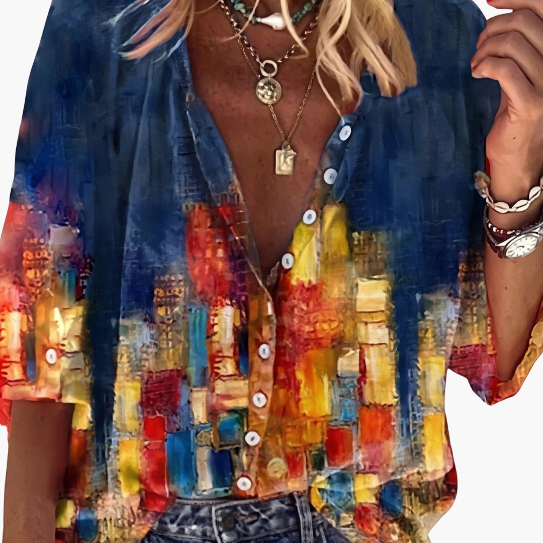 Women's Long Sleeve V-Neck Blouse Woven Pullover - VibreMode