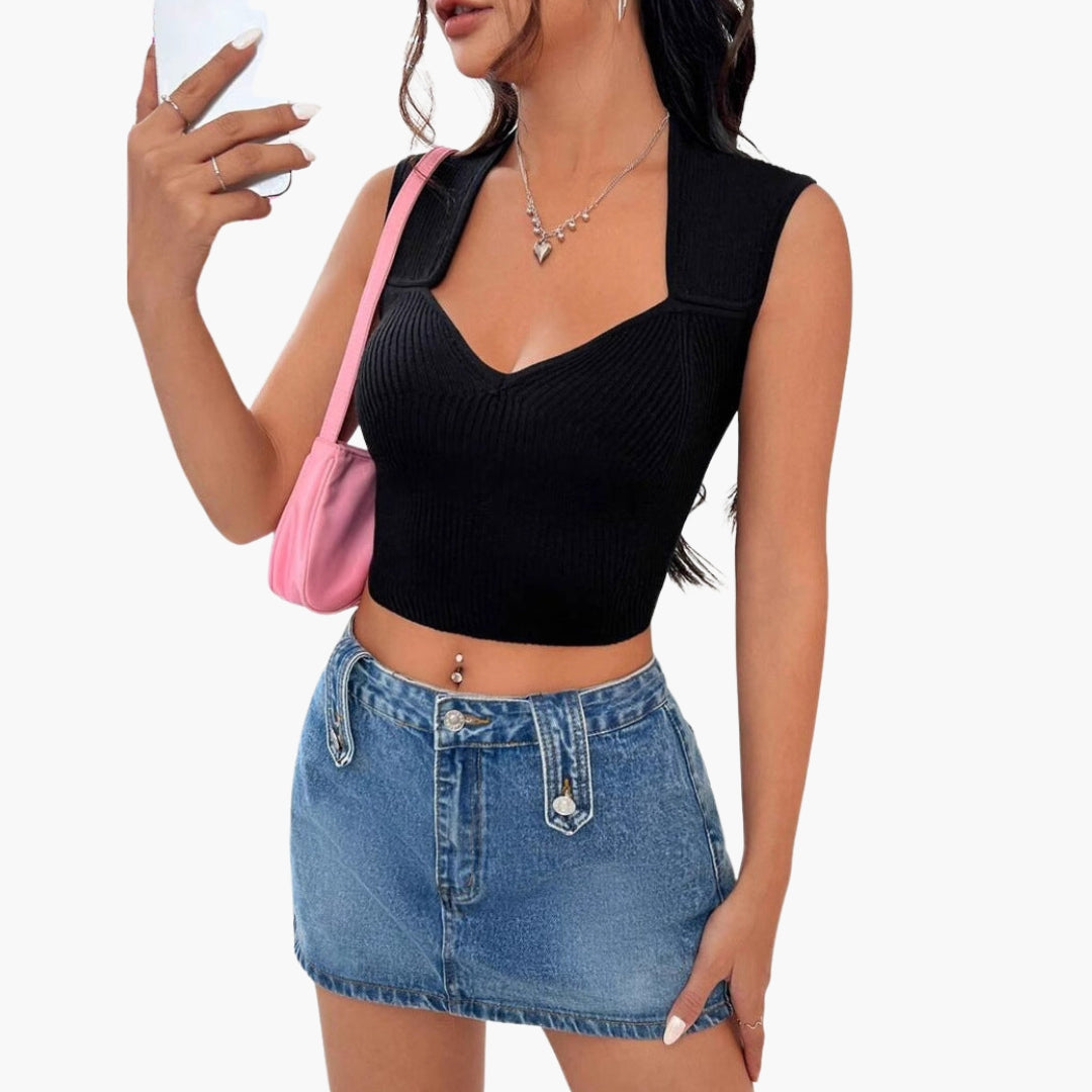 Women's Cotton Blend V-Neck Crop - VibreMode