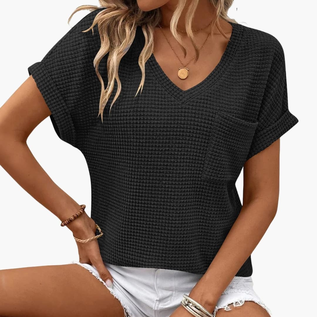 Women's Short Sleeve V-Neck T-Shirt With Pocket